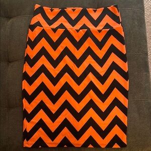LuLaRoe Chevron Patterned Neon Orange and Black Skirt